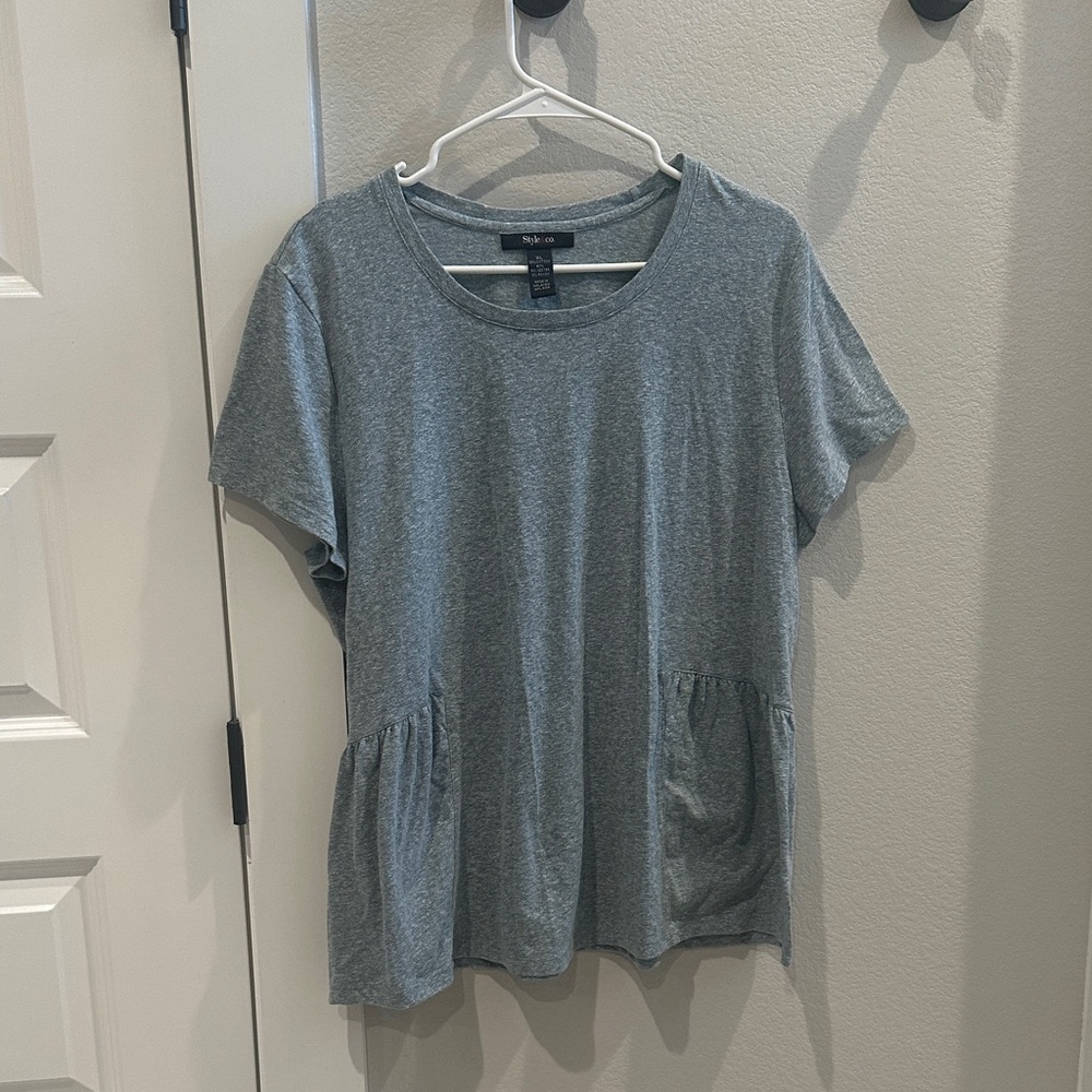 EUC Style & Co Green Short Sleeve Women's Ruffle Tee Shirt Top XL